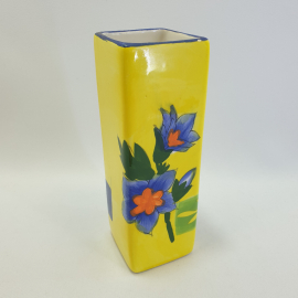 Керамическая квадратная раскрашенная вазочка "Katerina", сине-жёлтая